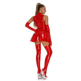Glossy Patent One Piece Leather Dress Mirror Sheath Leather Dress XX6864