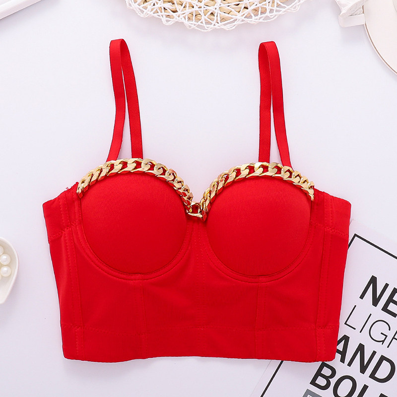 Gold Chain Suspender Vest Women Midriff Breast Fish Bone Top 8052