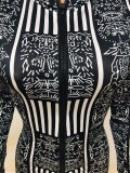 Autumn Long Sleeve Elasticity Skinny Print Vintage Jumpsuit M8486