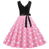 Burnt Polka Print Dot Office Wear Sleeveless V-neck White Dress JY14721