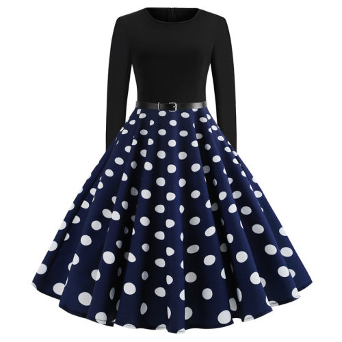 Long Sleeve Polka Dot Classic Party Casual Women Dress JY13106