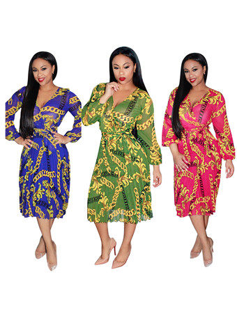 THREE-COLOR BEACH PRINTED DRESS M88096
