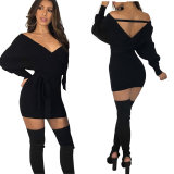 Autumn Winter Off Shoulder Knitted Sweater Dress M8273