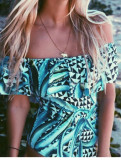 New style ruffle-shoulder  one piece colorful flower print swimwear 17076