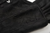 Jacquard Fabric Shoulder Belt Blouse Vintage Steel Buckle Short Sleeve Corset 21685A