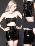 Sexy black leather semi-fitting skirt M339