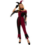 Red Sexy Circus Fancy Joker Clown Halloween Costume Cosplay M40763