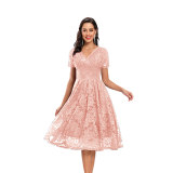 V-neck Midlength Lace Wedding Party With A Full Swing Dinner Dress CD1784