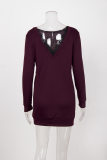 Women Long Sleeve Backless V Neck Lace Patchwork Sweater Dress M30413