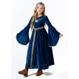 Vintage Court Aristocratic Ball Suede Trumpet Sleeve Girl Dress Drama Clothing YM5605