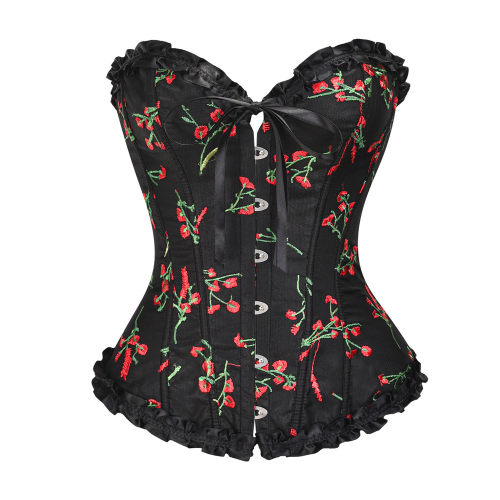 Vintage Lace Up Boned Overbust Waist Trainer Floral Embroidery Corset M22019
