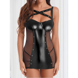 Large Size Patent Leather Pole Dance Skirt Sexy Uniform Seductive Sex Suit YSF516