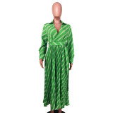 Sexy Women's V-neck Long Sleeve Exquisite Printed Pleated Dress YM8632