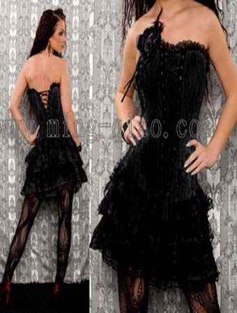 black satin embroidered lace corset with skirt  M1605D