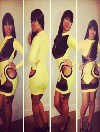 Yellow Long Sleeves Bandage Mini Bodycon Dress M3823
