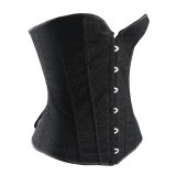 New Black Shiny Boned Overbust Corset M1402