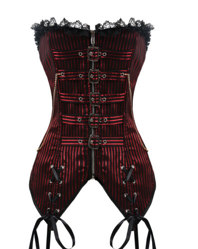 Red Striped Gothic Punk Overbust Corset M1319
