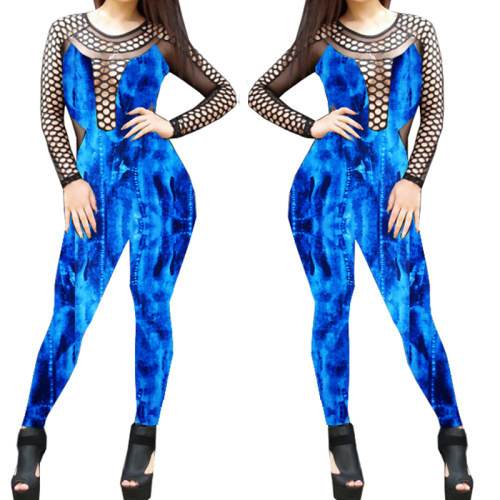 Hollow Out Blue Jumpsuit M30075