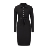 Solid Color Hedging Midi Elegant Casual Ladies Single Breasted Dress LQ170
