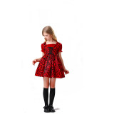 Children's Halloween Red Dress Medieval Little Red Ridding Hood Cosplay Girl Costume YM8751