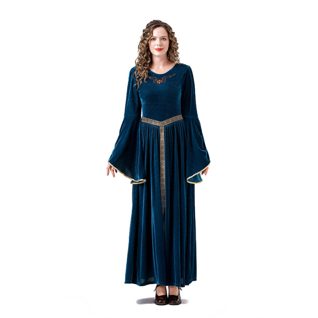 Medieval Retro Court Ball Trumpet Sleeve Adult Retro Queen Long Dress Cosplay Costume YM0821