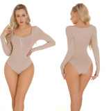 New Sexy Underwear Skin Tight Jumpsuit Deep V-neck Long Sleeve Button One-piece Bodysuit XX1599