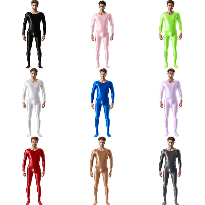 High Elastic Plus Size Glossy Smooth Jumpsuit Tight Shiny Bodysuit Sexy Transparent Romper XX7076