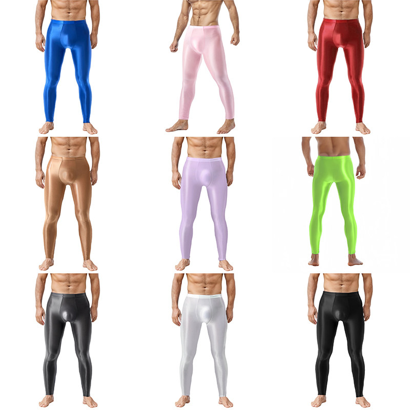 Sexy Men's Shiny Leggings Plus Size Shiny Silky Bodybuilding Nine Minute Leggings XX7132