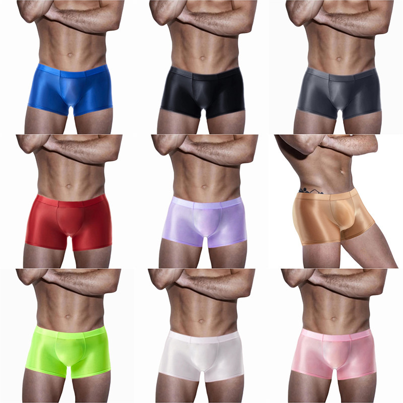 Men's Underwear Transparent Ice Silk Boxers Sexy Low Waist See Through Bag Solid Color Shorts XX7139