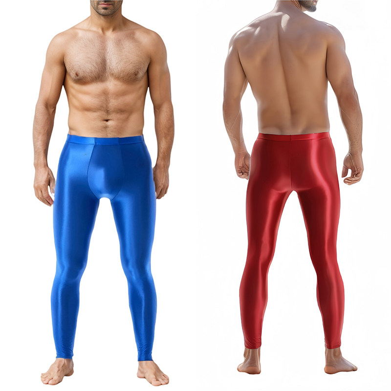 Sexy Men's Shiny Leggings Plus Size Shiny Silky Bodybuilding Nine Minute Leggings XX7132