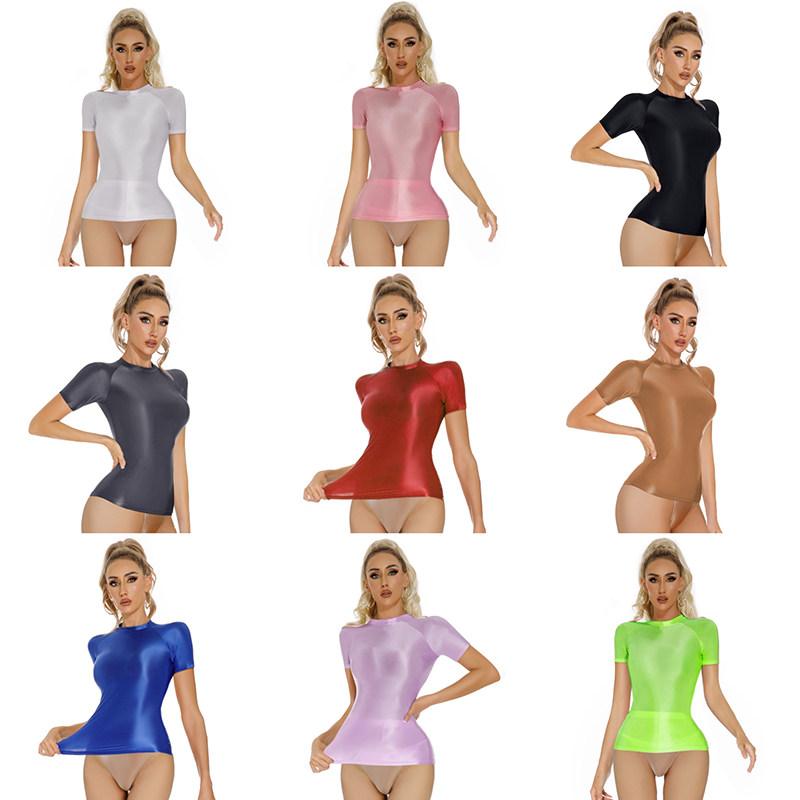 Thin Shiny Tight Top Slim Transparent Breathable Pants Tracksuit Sexy Women Tight Top XX70512