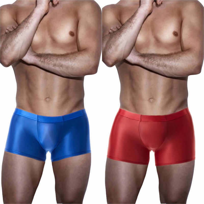 Men's Underwear Transparent Ice Silk Boxers Sexy Low Waist See Through Bag Solid Color Shorts XX7139