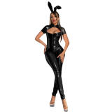 Sexy Bunny Girl Pvc Leather Bodysuit One Piece Shiny Jumpsuit XX680392