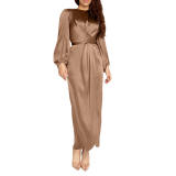 Arabian Satin Smooth Bulk Muslim Party Solid Color Evening Dress 20386