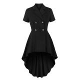 Vintage Short-Sleeved Women's Waist Slim-Fit Irregular Dress Black Witch Dress A9066