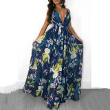 Fashion Ladies Summer Print Floral Boho V Neck Beach Casual Maxi Dresses Long M8212