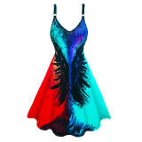 Sexy Halloween Print Dresses Ladies Elegant Sleeveless Women Dress Gothic Robe M5153