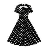 Hepburn Style Round Neck Bow Lace Up Polka Dot Retro Swing Dress Woman 5157