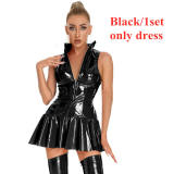 Glossy Patent One Piece Leather Dress Mirror Sheath Leather Dress XX6864