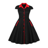 5XL Big Size Elegant Ladies Single-Breasted Vintage Pinup Swing Dress 1729A