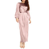 Arabian Satin Smooth Bulk Muslim Party Solid Color Evening Dress 20386