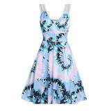 Women Casual Print Gown With Big Swing V-neck Dress Plus Size Dress 5155