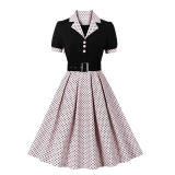Women's 50s 60s Vintage Polka Dot Print Pin Up Rockabilly Dress With Belt M5173