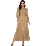 Woman Soft Long Sleeve Shapewear Elegant Satin Maxi Muslim Dress 21412