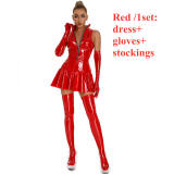 Glossy Patent One Piece Leather Dress Mirror Sheath Leather Dress XX6864