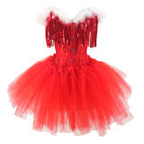 Sexy Sequin Christmas Corsets Bustiers with Tutu Skirt 2 Piece Set WK2305A