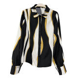 2023 Summer Shirt Striped Lapel Long Sleeve Single Breasted Shirt For Women 5197