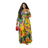 Women V-Neck Vintage Sexy Floral Halter Plus Size Casual Dress 86117