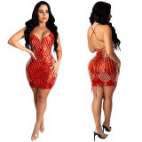 Bead Piece Halter V-neck Clothes Sexy Club Ladies Dress X5000