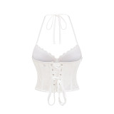 White Women Bustier Neckline Lace Sexy Fishbone Light Luxury Thin Shapewear Top Strap Corset AM22059